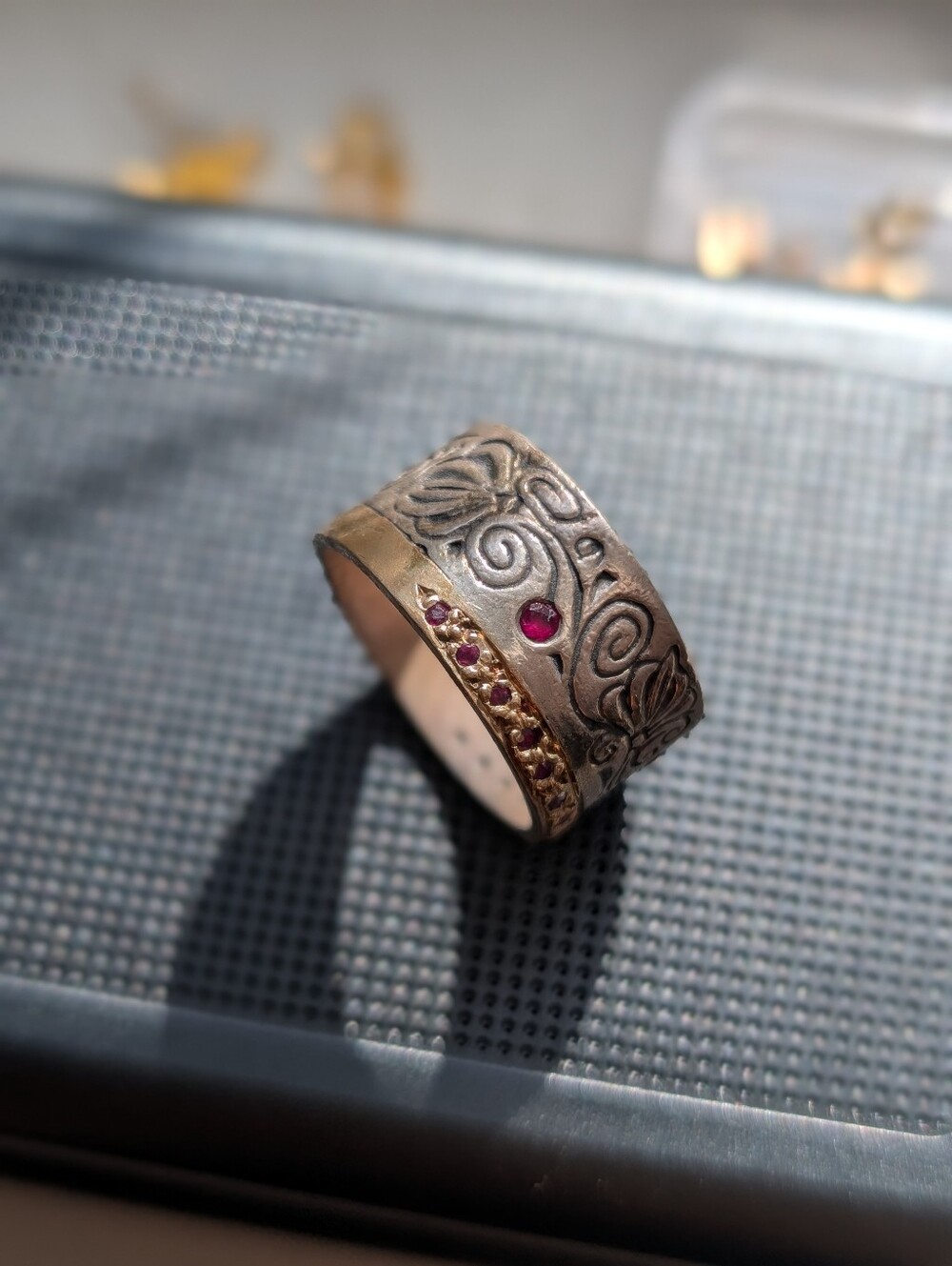 Konstantino sterling silver with 18k gold plating, rubies, sz 6.5